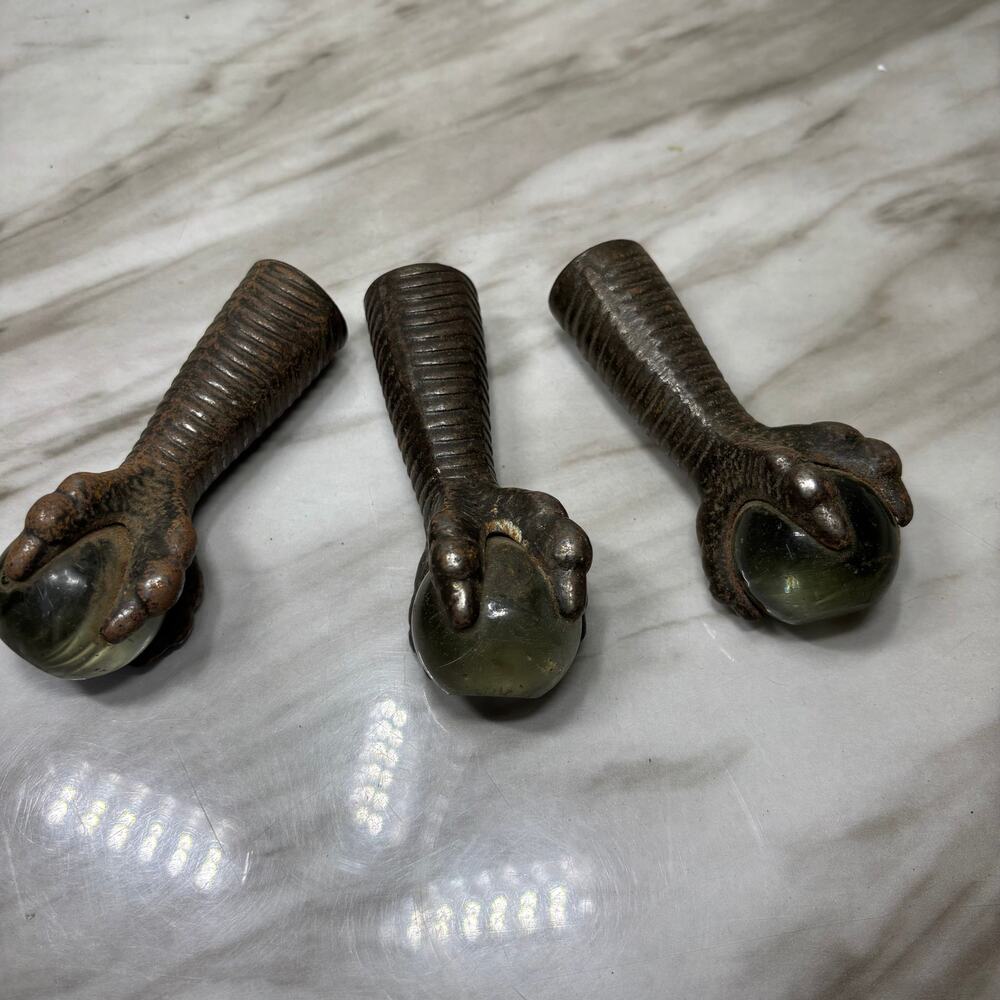 Antique Cast Iron Claw Foot Glass Ball Table Feet Set of 3